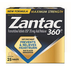 Gold Bond, Zantac 360 Acid Reducer Tablets Maximum Strength, 20 mg, 25 Count