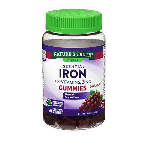 Nature's Truth, Nature's Truth Essential Iron + B-Vitamins, Zinc Gummies Natural Grape Flavor, 60 Gummies