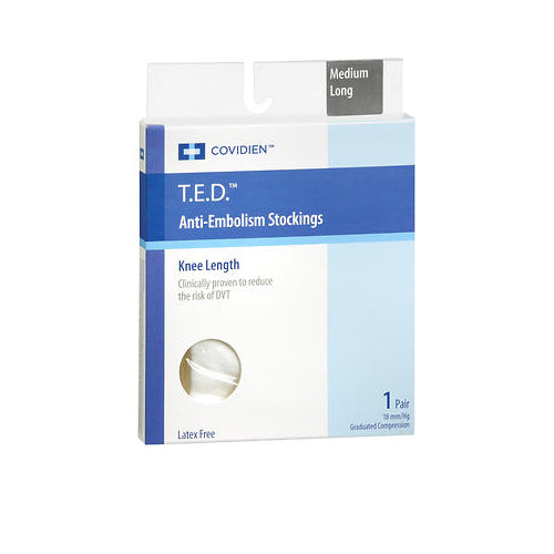 T.E.D, Anti-Embolism Stockings Knee Length White Medium Long, 18 Mm/Hg, 1 Count