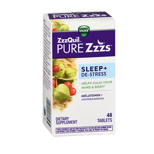 Crest, Vicks Pure Zzzs De-stress & Sleep Melatonin + Ashwagandha, 48 Tabs