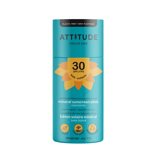 Attitude, Sunscreen Stick SPF 30 Baby & Kids Mineral, Fragrance Free 3 Oz