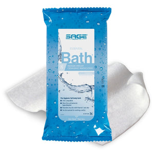 Sage, Sage Products Essential Bath Rinse-Free Wipes Medium Weight Soft Pack, Count of 30