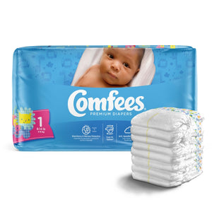 Attends, Attends Comfees Premium Diapers Unisex Tab Closure Size 1, Count of 50