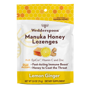 Wedderspoon, Manuka Honey Epicor Lemon Ginger, 18 Lozenges