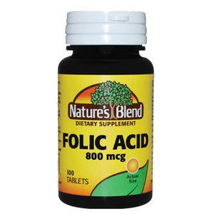 Nature's Blend, Folic Acid, 800 mcg, 100 Tabs