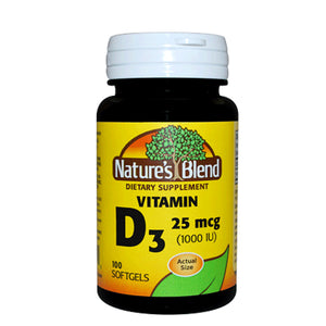 Nature's Blend, Vitamin D3, 25mcg (1000IU), 100 Softgels