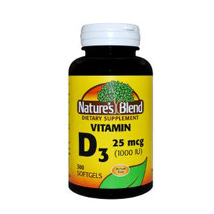 Nature's Blend, Vitamin D3, 25mcg (1000IU), 300 Softgels