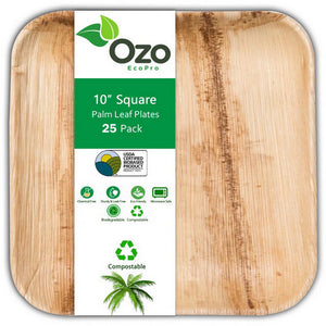 Ozo EcoPro, Palm Leaf Plates Square 10, 25 Packets
