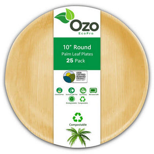 Ozo EcoPro, Palm Leaf Plates Round 10", 25 Packets