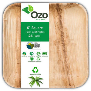 Ozo EcoPro, Palm Leaf Plates Square 6", 25 Packets