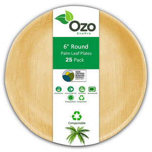 Ozo EcoPro, Palm Leaf Plates Round 6", 25 Packets