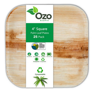 Ozo EcoPro, Palm Leaf Plates Square 4", 25 Packets