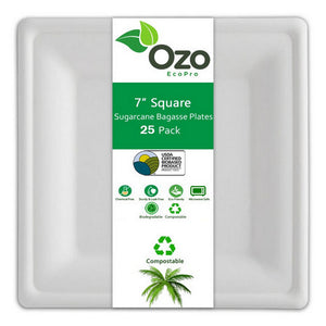 Ozo EcoPro, Sugarcane Plates Square 7", 25 Packets