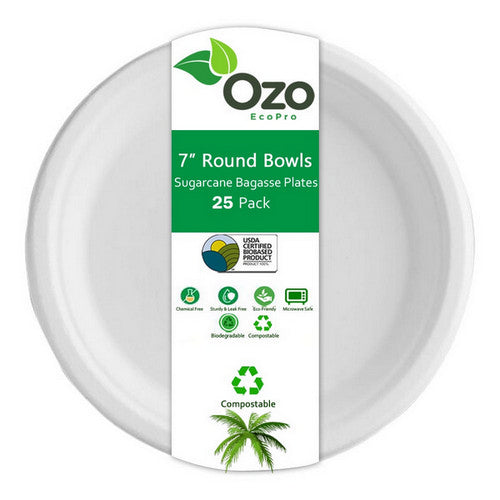 Ozo EcoPro, Sugarcane Plates Round 7", 25 Packets