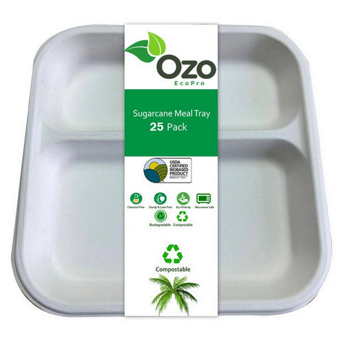 Ozo EcoPro, Sugarcane Meal Tray, 25 Packets