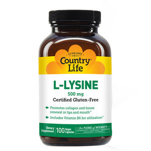 Country Life, L-Lysine with B-6, 500 MG, 100 Caps