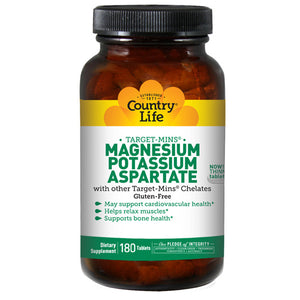 Country Life, Magnesium - Potassium Aspartate Target-Mins, 180 Tabs