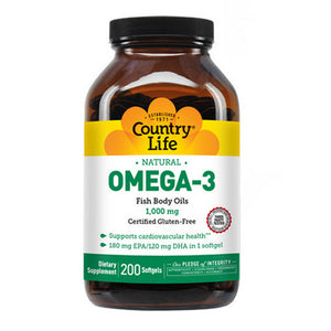 Country Life, Omega 3 Fish Body Oils, 1000 MG, 200 Sftgls
