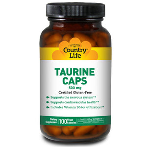 Country Life, Taurine with B-6, 500 MG, 100 Caps