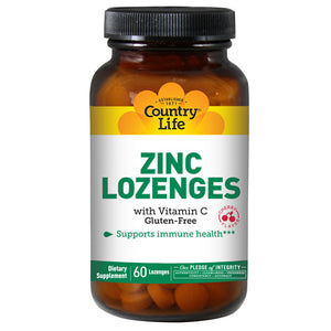 Country Life, Zinc Lozenges + Vitamin C Cherry Flavor NF, 23 MG, 60 Loz
