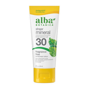 Alba Botanica, Mineral Sunscreen, 3 Oz (Fragrance Free SPF 30)