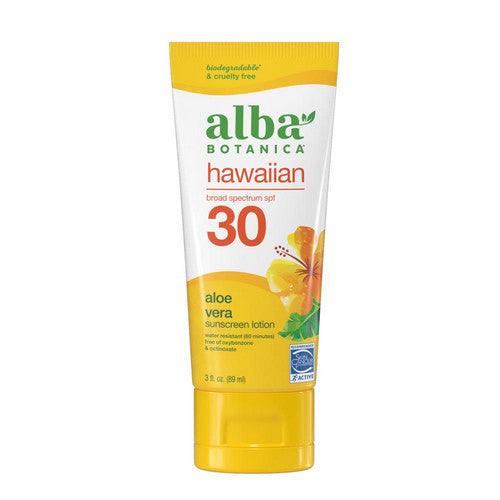 Alba Botanica, Hawaiian Sunscreen Soothing Aloe Vera SPF 30, 3 Oz