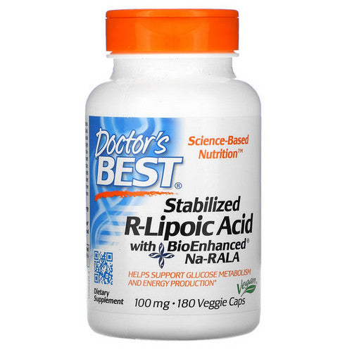 Doctors Best, Stabilized R-Lipoic Acid with BioEnhanced Na-RALA, 100 mg, 180 Veggi Caps