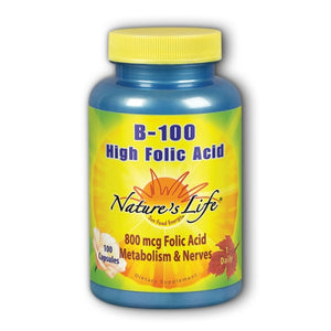 Nature's Life, B-Complex High Folic Acid, 100 mg, 100 caps