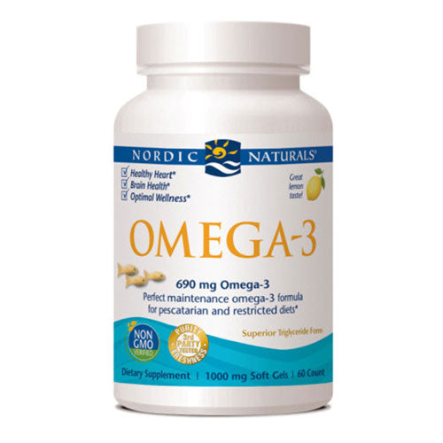 Nordic Naturals, Omega-3, 1000 mg, Fish Gelatin 60 softgels