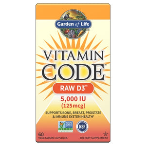 Garden of Life, Vitamin Code RAW D3, 5000 iu, 60 caps