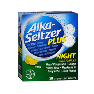 Phillips, Alka-Seltzer Night Cold Formula, Lemon 20 tabs