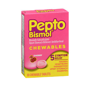 Pepto-Bismol, Pepto-Bismol Upset Stomach Reliever Antidiarrheal Chewable, Cherry 30 Count